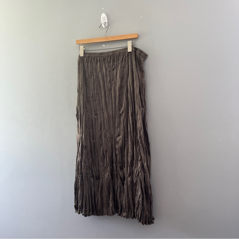 Soft Surroundings Midi Skirt Brown Pleated Crinkle Work Career Plus Size 2X - Picture 2 of 9